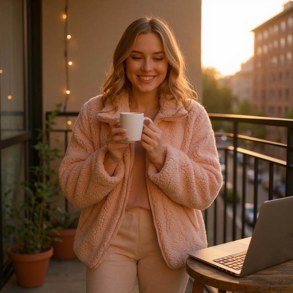 Nine West Zip Up Teddy Jacket LIGHT PINK Size Medium GENTLY WORN